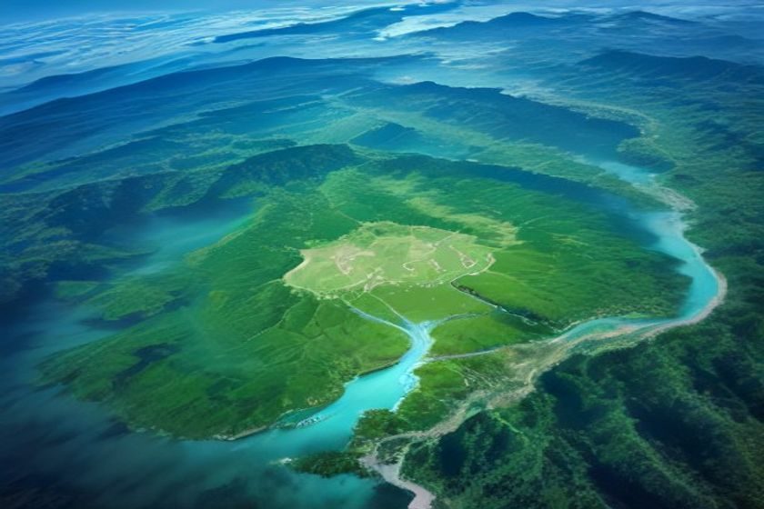 极乐门游戏世界观宏大场景图，江湖风格的古典建筑群在夕阳下金光闪耀，玩家角色手持长剑立于高台，画面酒红金色配色，极具史诗感